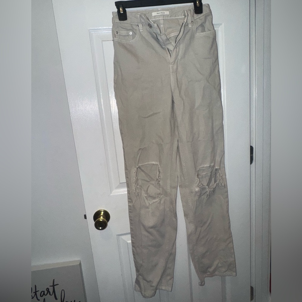 PacSun Women's Cream Distressed 90’s Boyfriend Pants